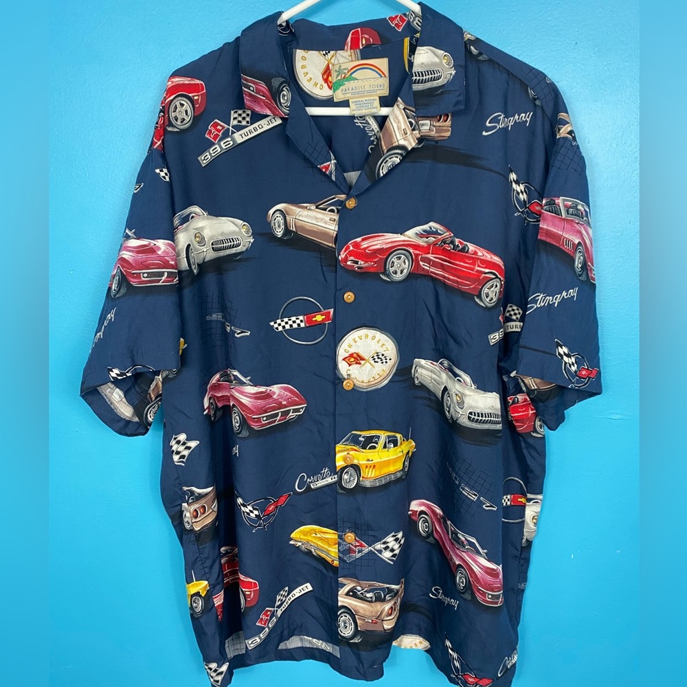 Paradise Found Corvette Hawaii Button Up Cars Hawaiian Vacation XL Vintage - Picture 2 of 9